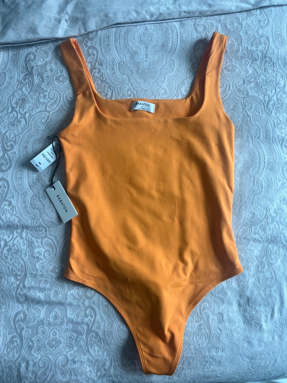 Babaton Orange Square-Neck Ribbed Kids One-Piece